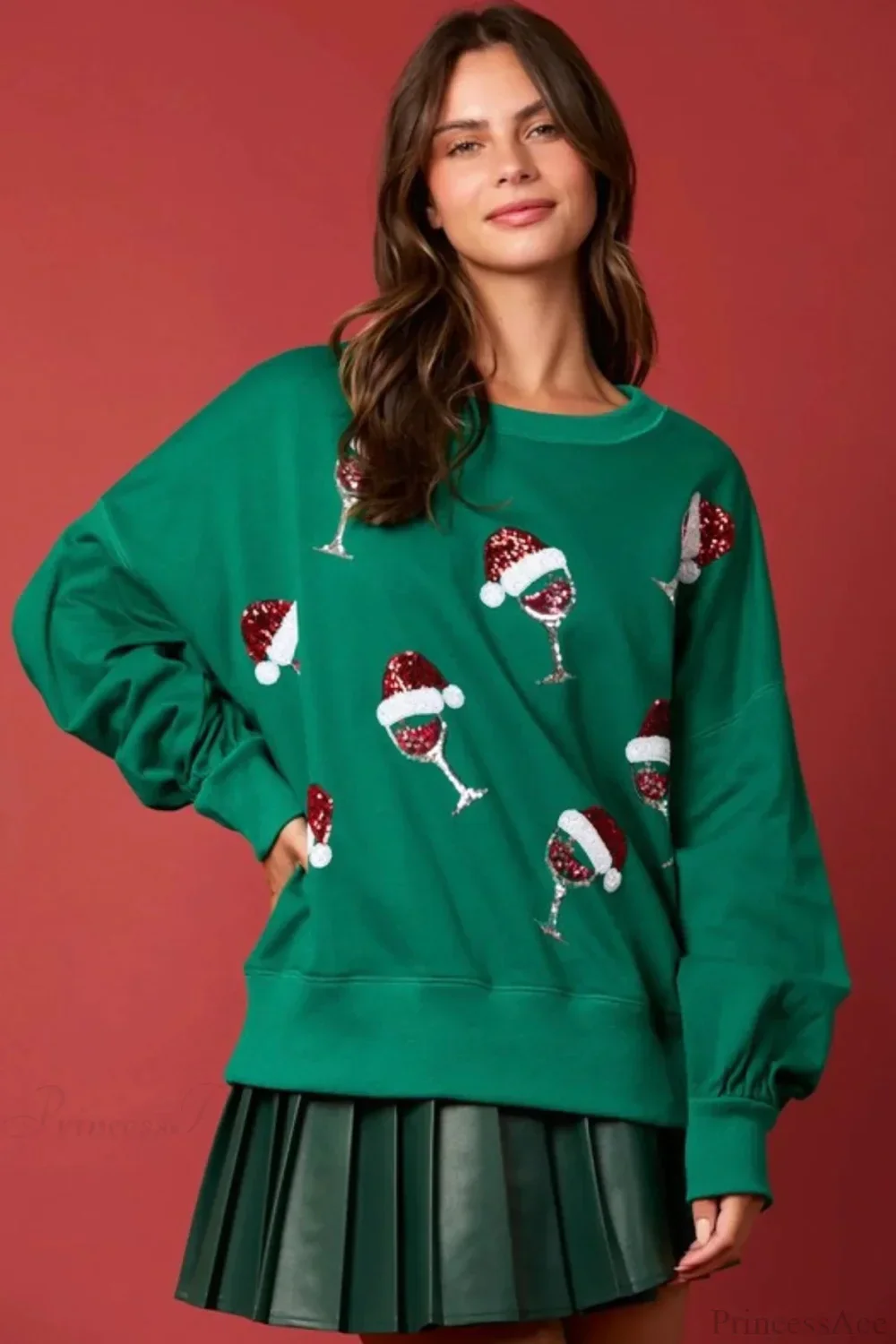 Sequined Crew Neck Pullover Sweatshirt - Image 5