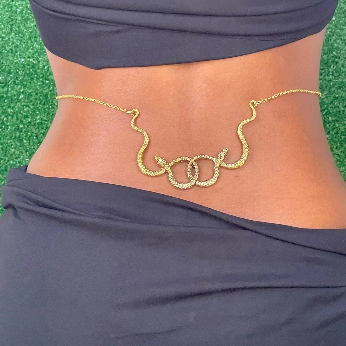 Sexy Alloy Gold Double Snake Waist Body Chain - Image 3