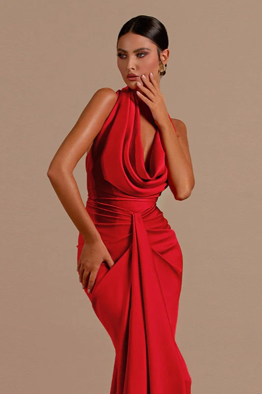 Sexy Backless Halter Satin Prom Dress - Image 3