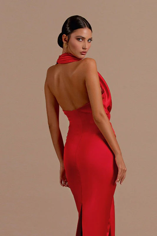 Sexy Backless Halter Satin Prom Dress - Image 4