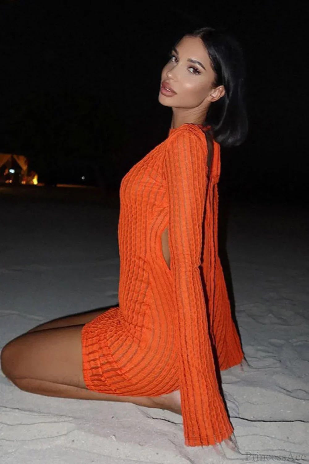 Sexy Backless Lace Up Textured Mini Dress - Image 3