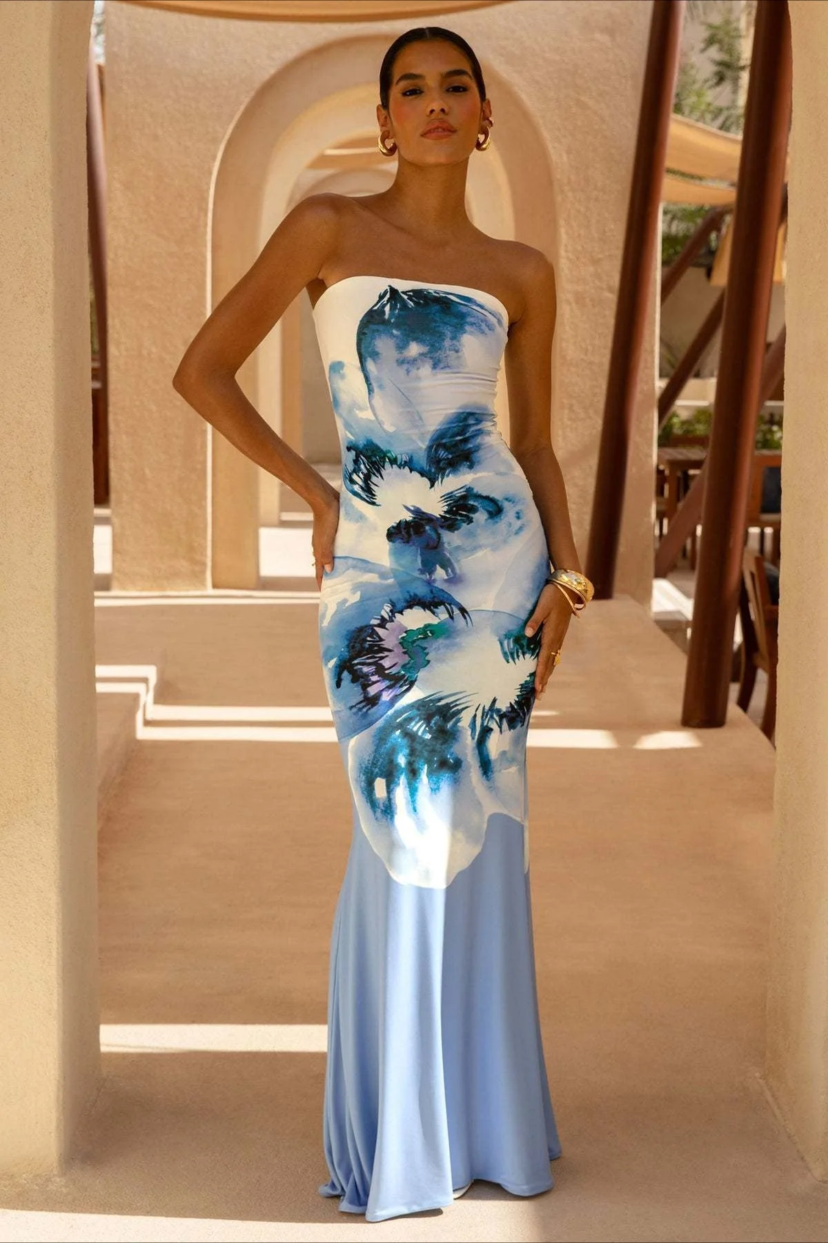 Sexy Bandeau Mermaid Floral Print Maxi Dress - Image 13