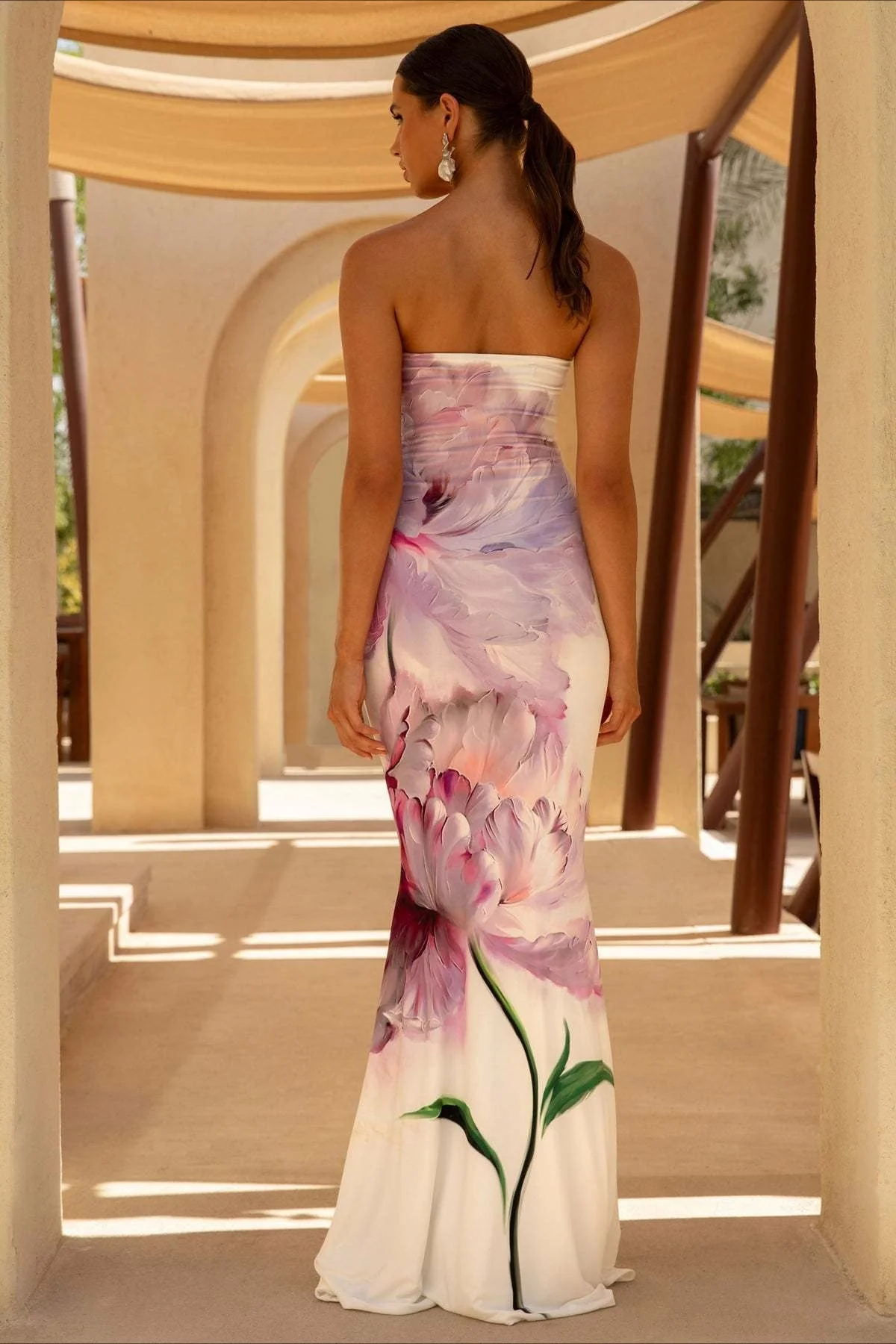 Sexy Bandeau Mermaid Floral Print Maxi Dress - Image 2