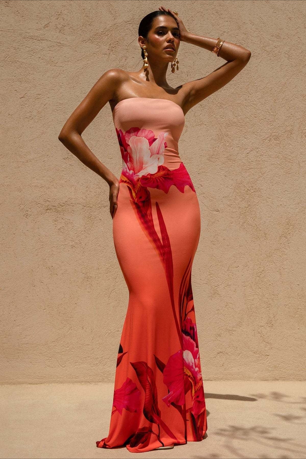 Sexy Bandeau Mermaid Floral Print Maxi Dress - Image 7
