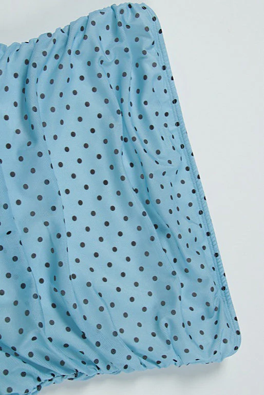 Sexy Bandeau Waist Polka Dot Mesh Bow Mini Dress - Image 4