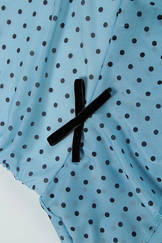 Sexy Bandeau Waist Polka Dot Mesh Bow Mini Dress - Image 5