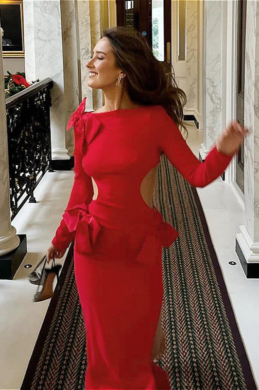 Sexy Bodycon Slit Cut-Out Waist 3D Bow Party Dress - Image 5