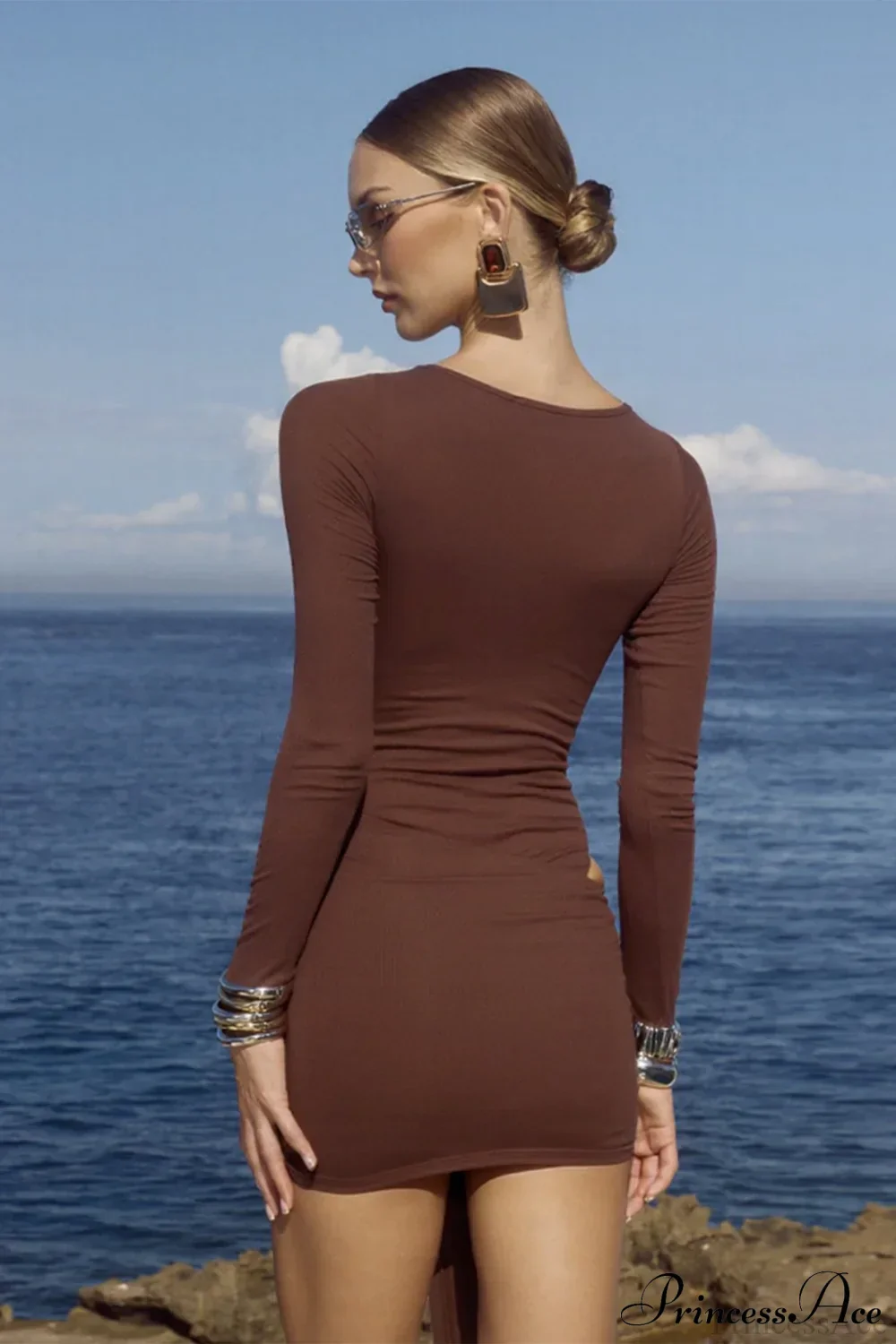 Sexy Crew Neck Lace-Up Bodycon Mini Dress - Image 3