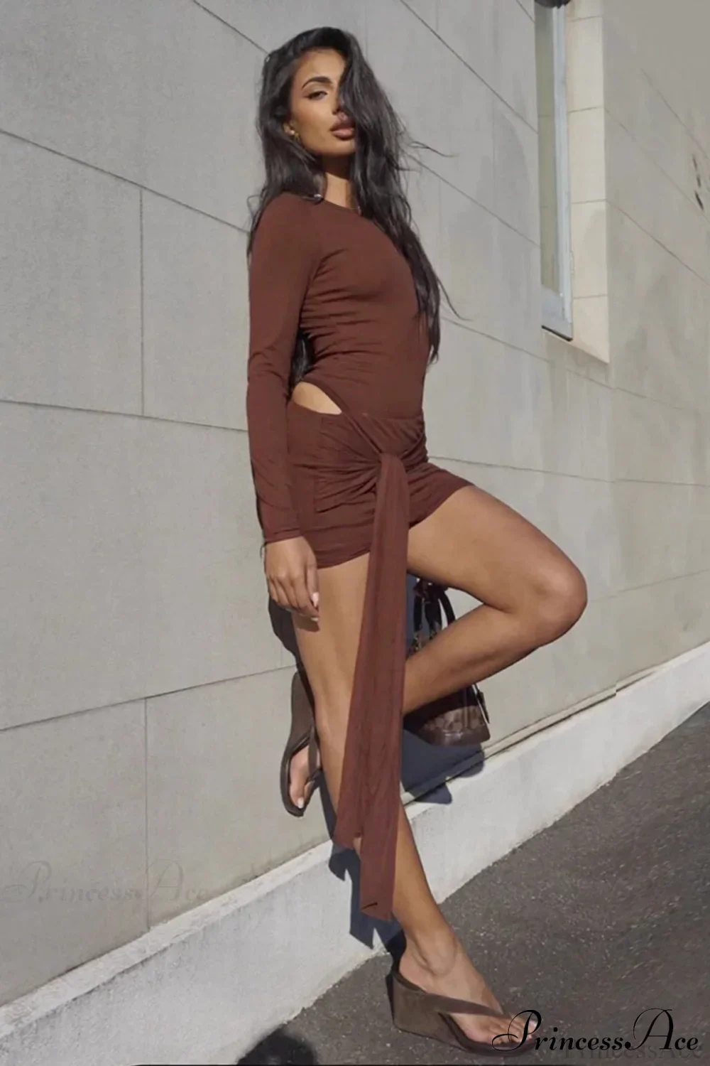 Sexy Crew Neck Lace-Up Bodycon Mini Dress - Image 4