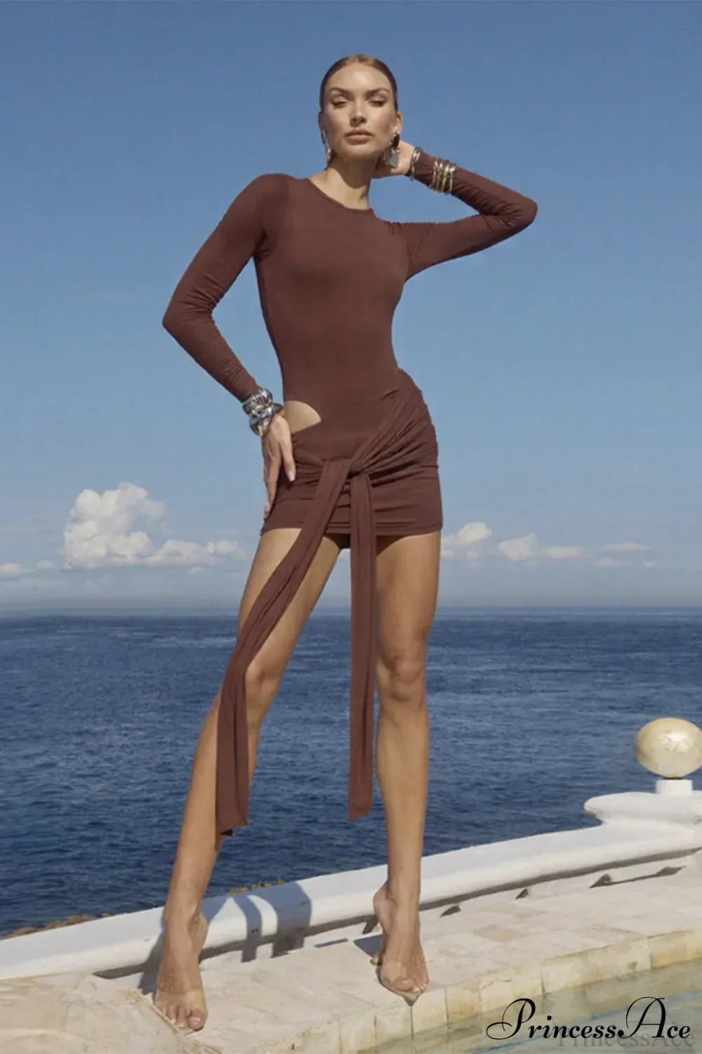 Sexy Crew Neck Lace-Up Bodycon Mini Dress - Image 6