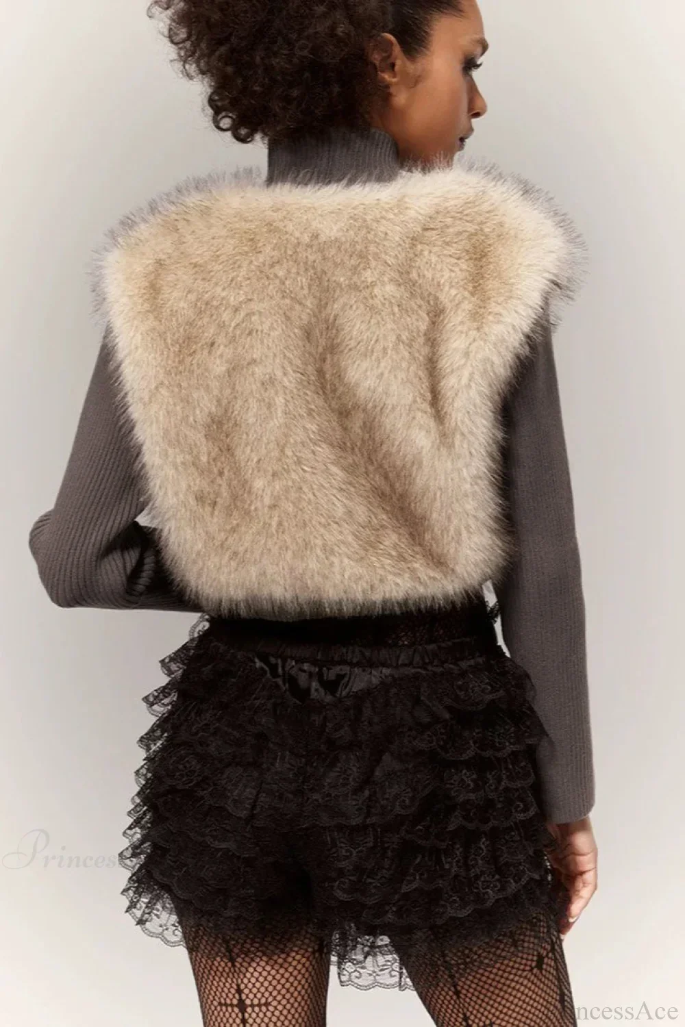 Sexy Crop Color Block Fuzzy Panel Open Front Blouse - Image 4