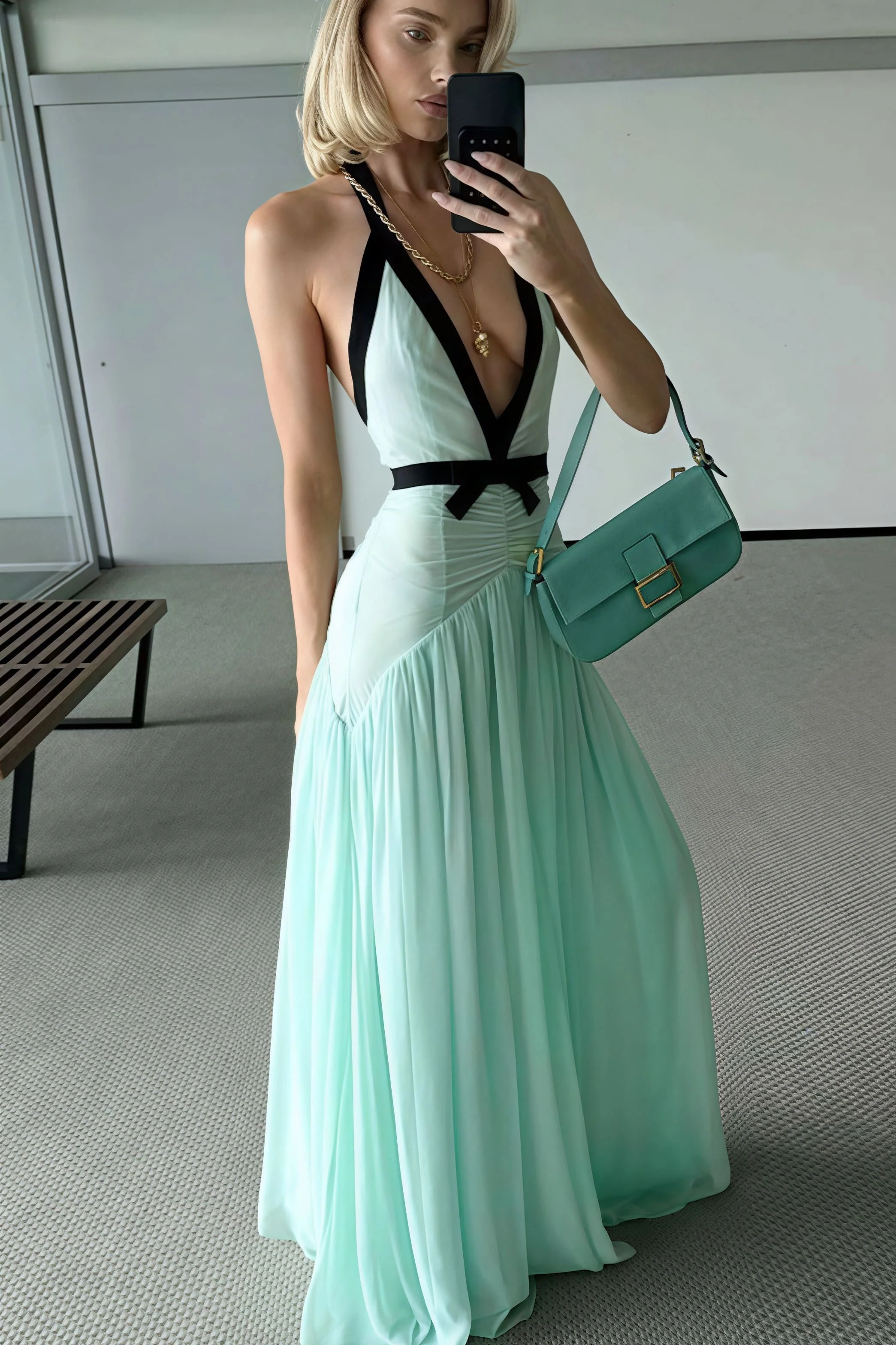Sexy Deep V Halter Cutout Mesh Maxi Dress - Image 3