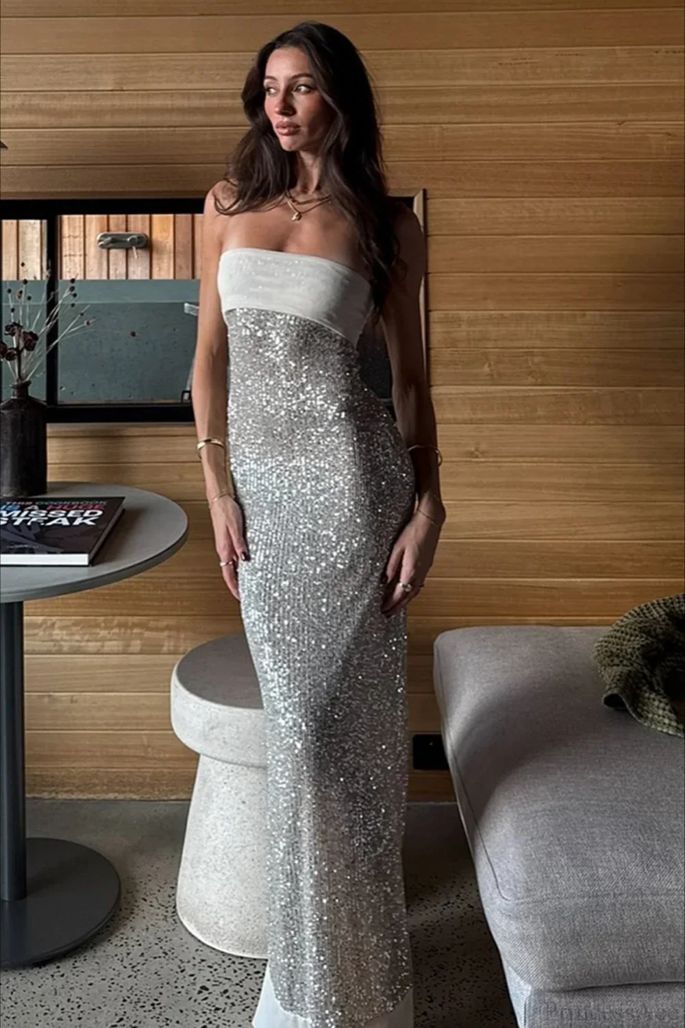 Sexy Elegant Sequin Strapless Fitted Slit Backless Evening Dress - Image 3