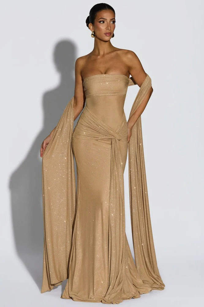 Sexy Elegant Tube Off Shoulder Silver Prom Dress - Image 5