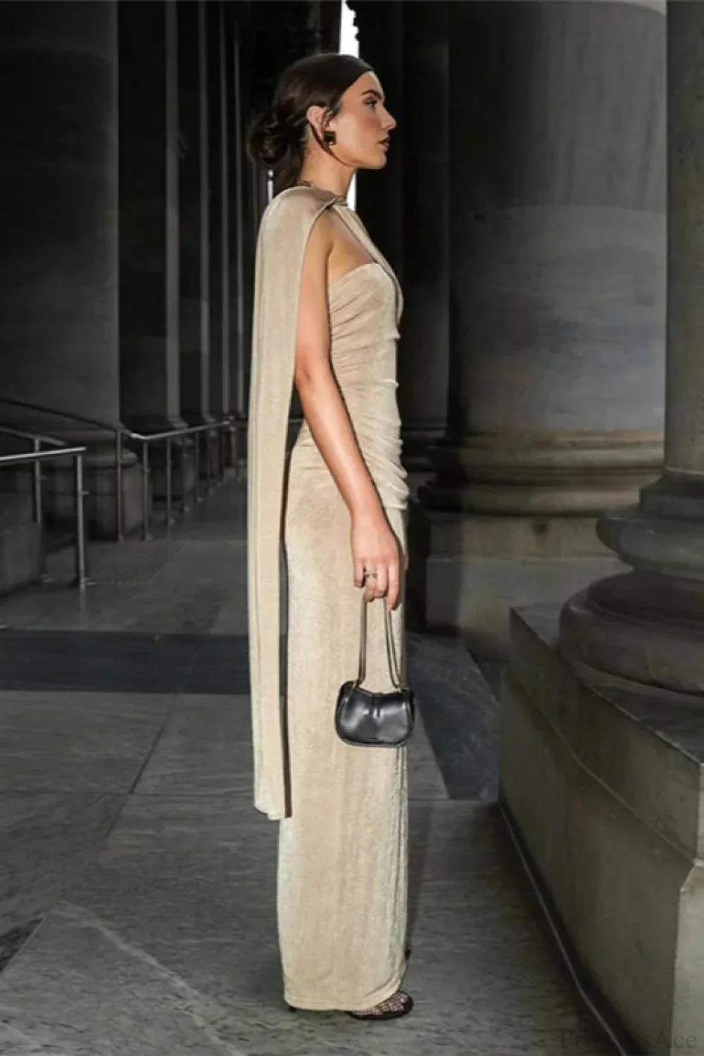 Sexy Fitted Ruffled Halter Sash Backless Maxi Dress - Image 4