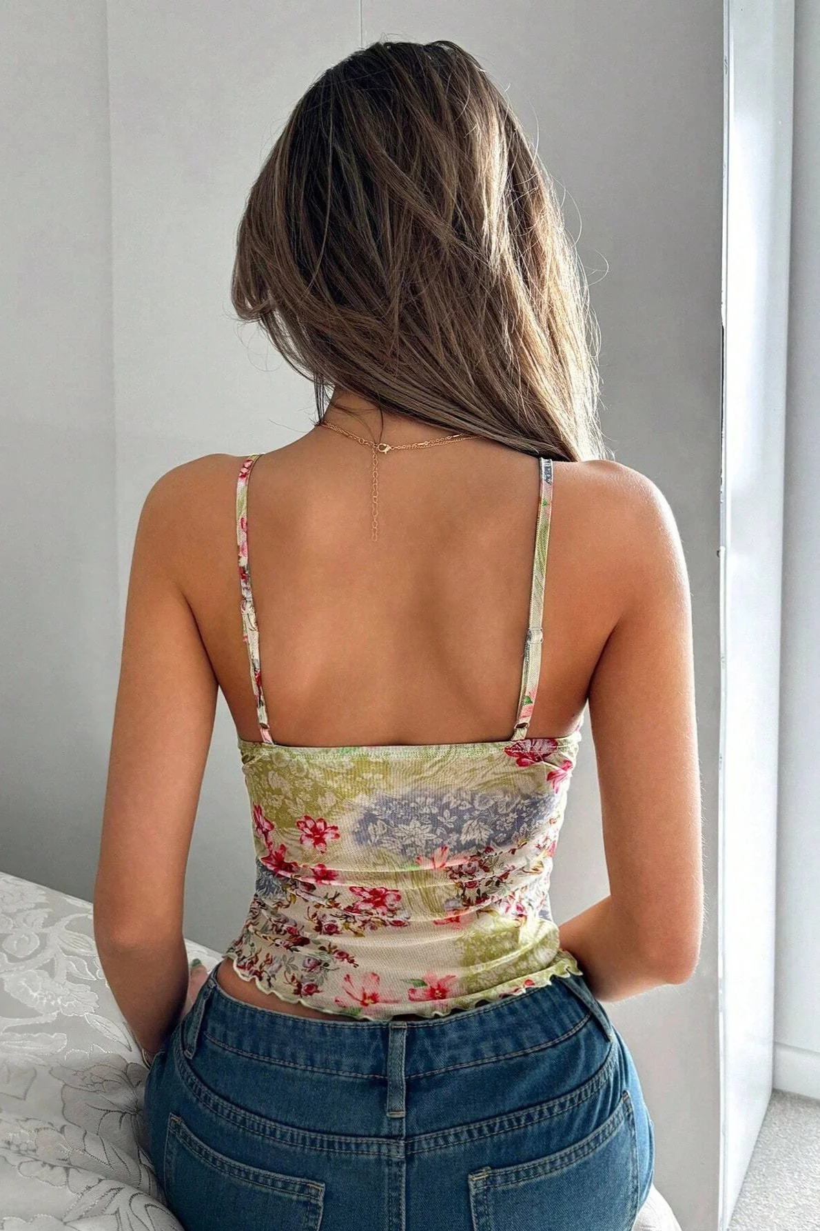 Sexy Floral Print Ruffle Slit Cami Top - Image 5