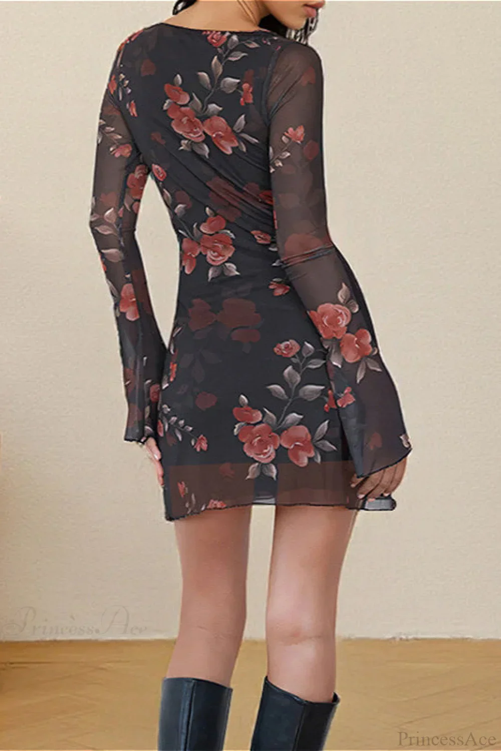 Sexy Floral Tulle Fitted Mini Dress - Image 3