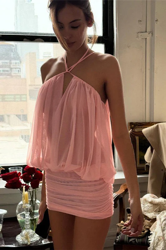 Sexy Halter Backless Bodycon V Neck Mini Dress - Image 2