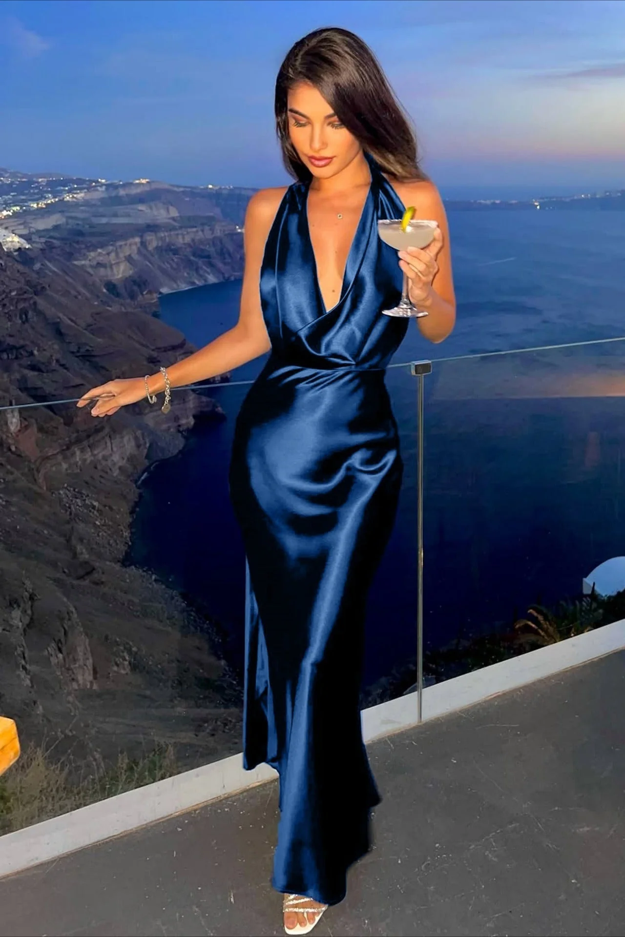 Sexy Halter Cowl Neck Backless Maxi Dress - Image 4