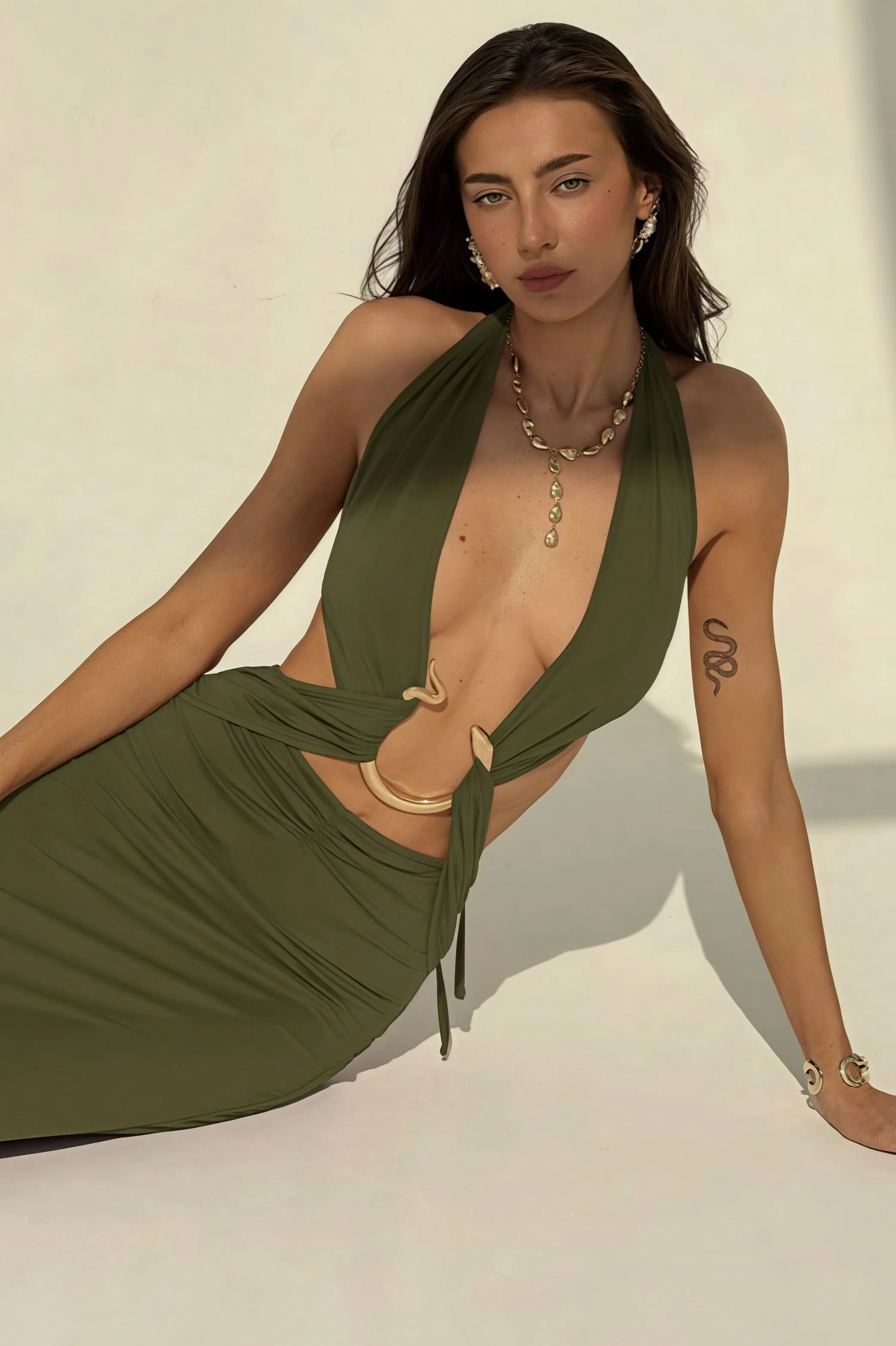 Sexy Halter Deep V Neck Backless Metal Maxi Dress - Image 11