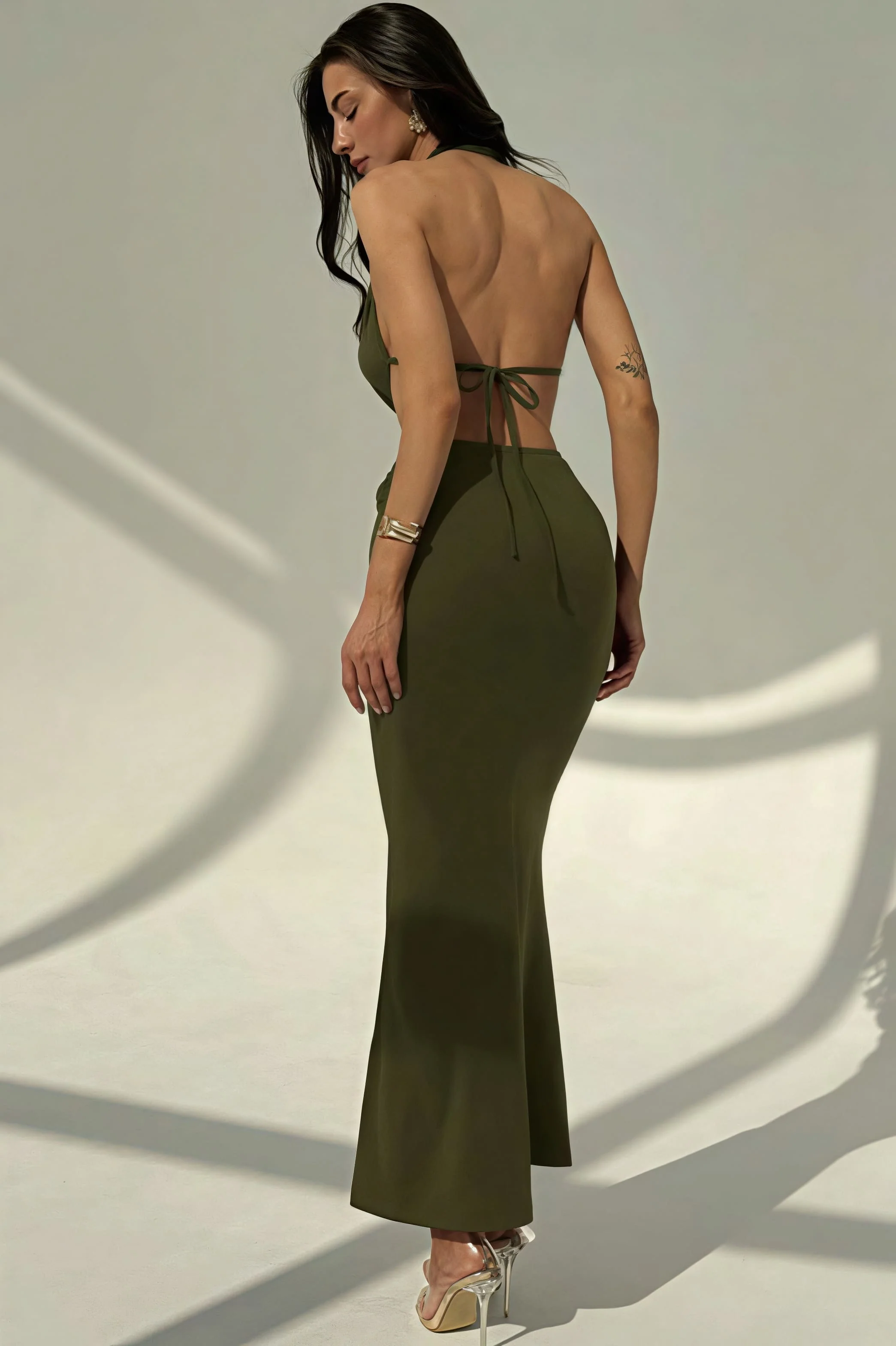 Sexy Halter Deep V Neck Backless Metal Maxi Dress - Image 13
