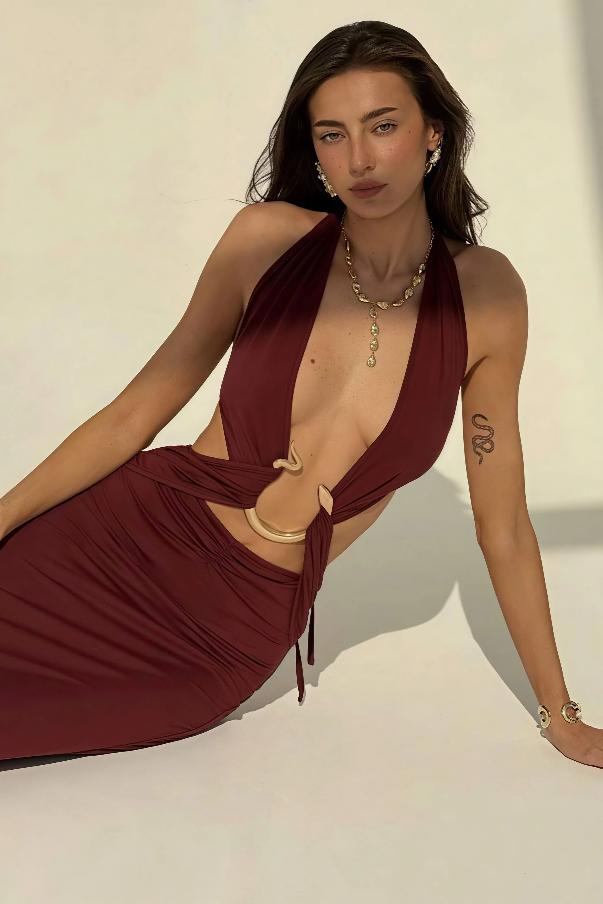 Sexy Halter Deep V Neck Backless Metal Maxi Dress - Image 3