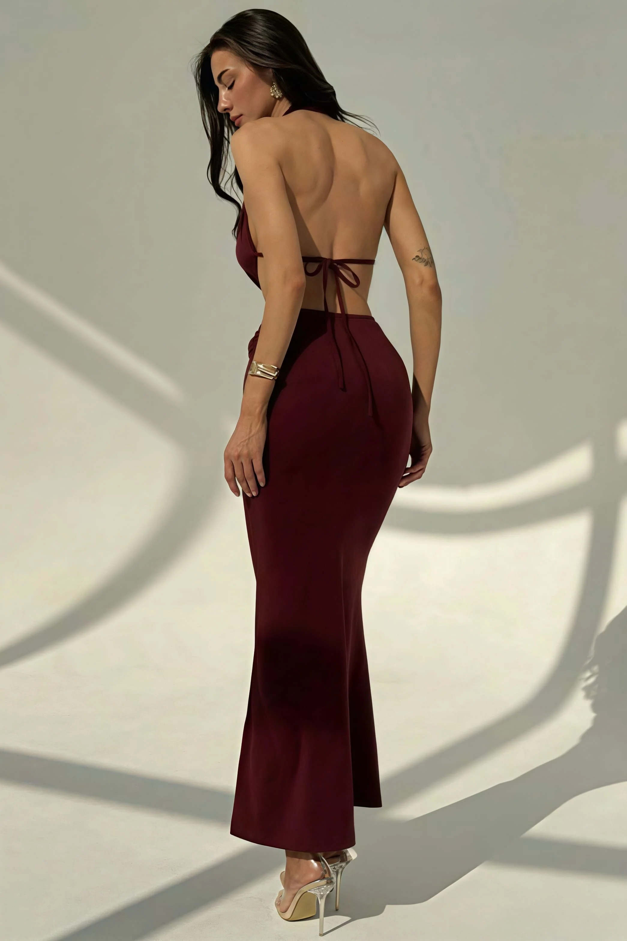 Sexy Halter Deep V Neck Backless Metal Maxi Dress - Image 4
