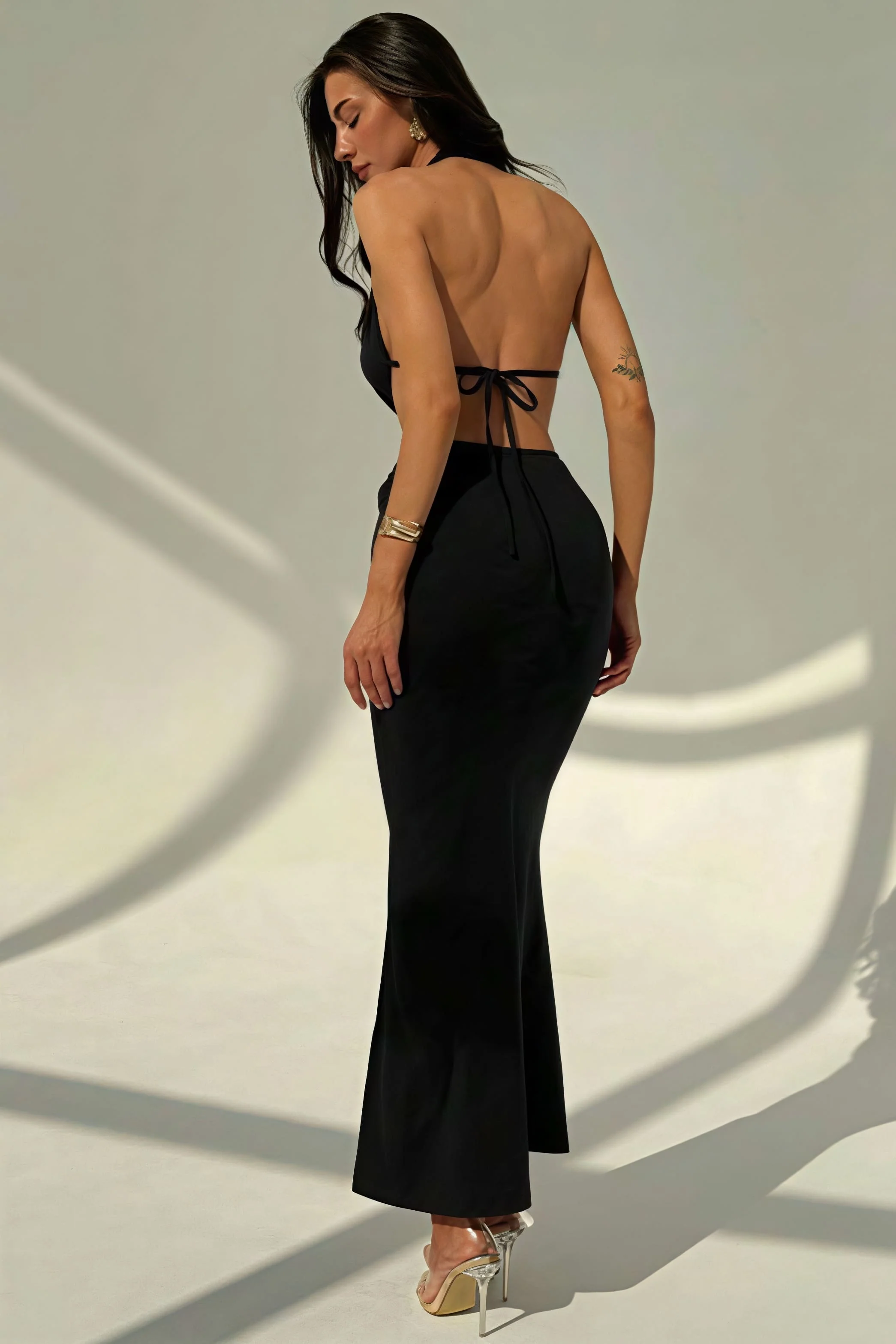 Sexy Halter Deep V Neck Backless Metal Maxi Dress - Image 8