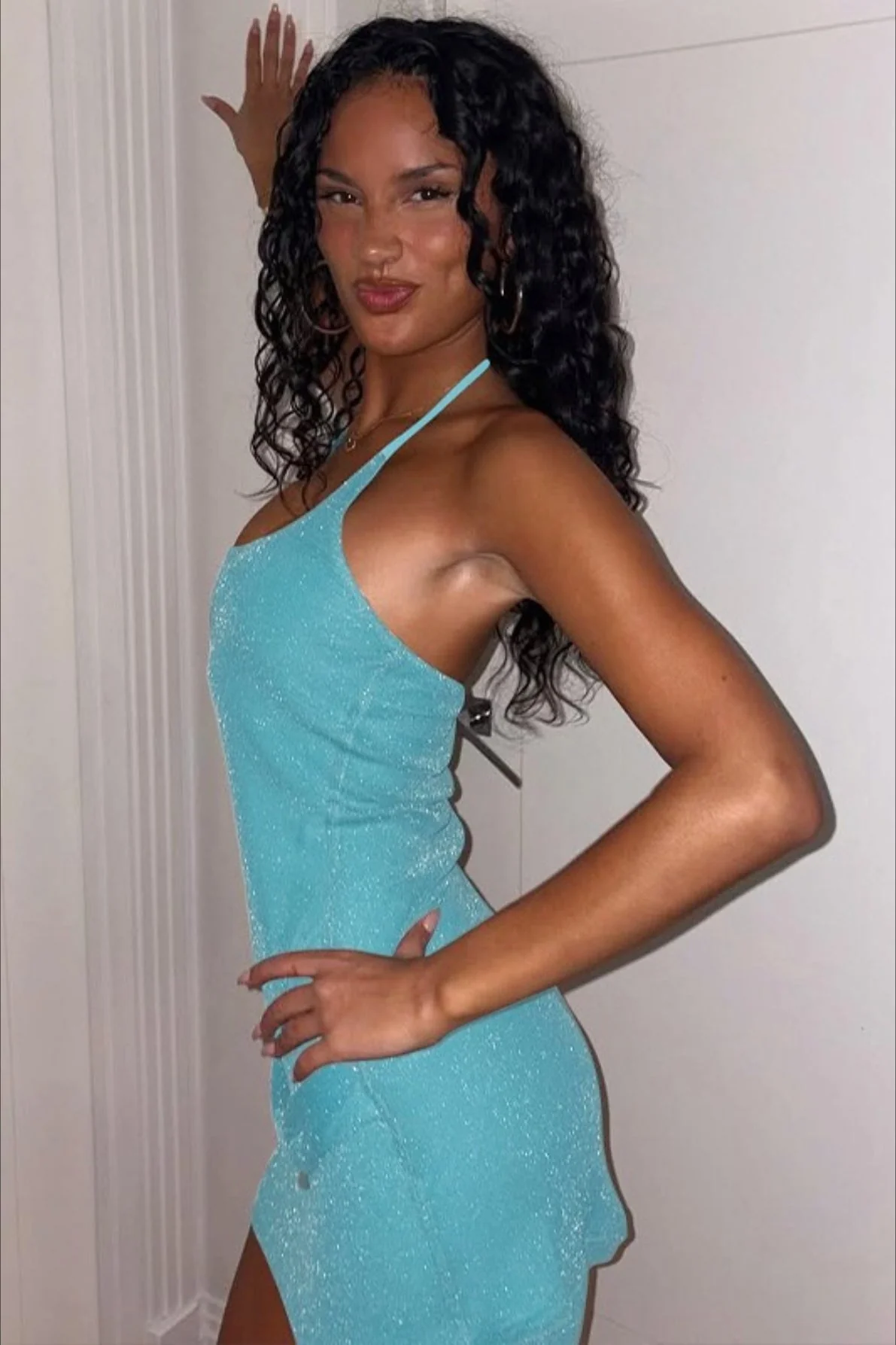 Sexy Halter Neck Slit Shiny Bodycon Dress - Image 6