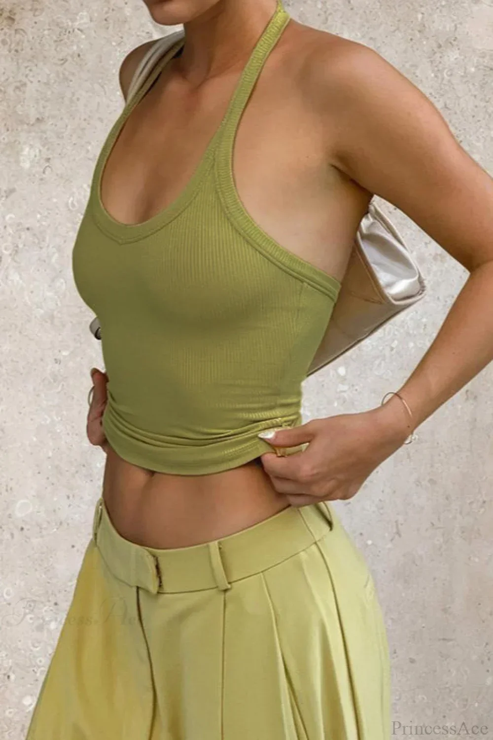 Sexy Halter V Neck Solid Cami Top - Image 2
