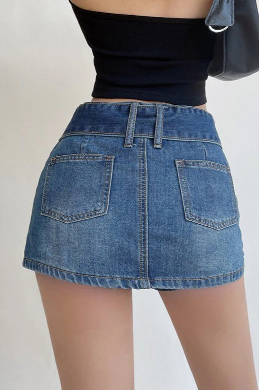 Sexy High Waist Denim Skort A Line Mini Skirt - Image 5