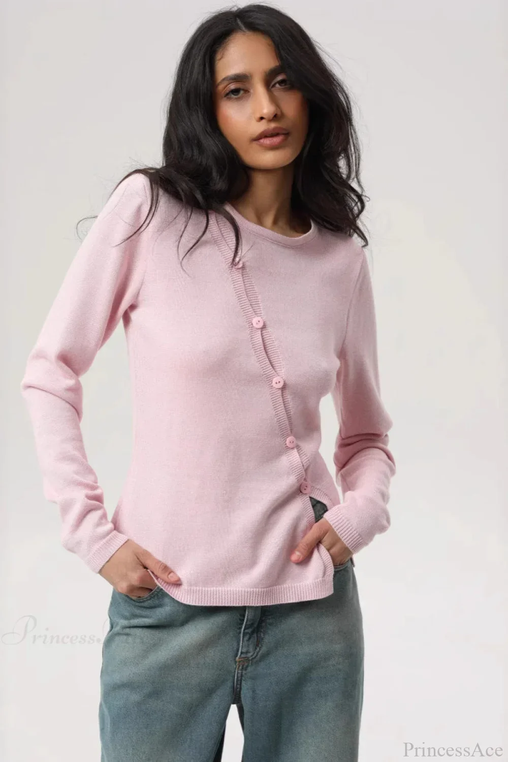 Sexy Irregular Crew Neck Long Sleeve Knit Sweater - Image 3