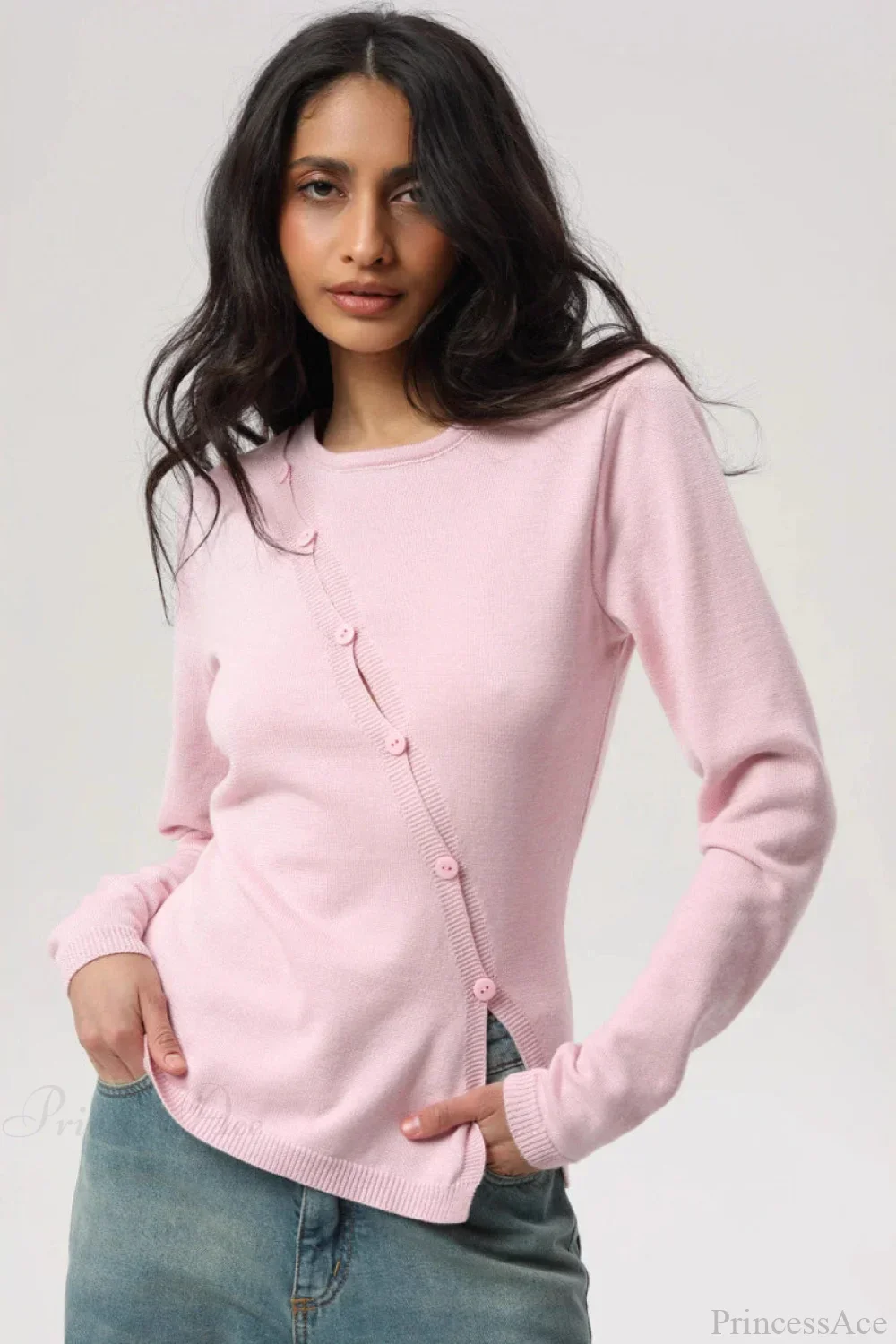Sexy Irregular Crew Neck Long Sleeve Knit Sweater - Image 4