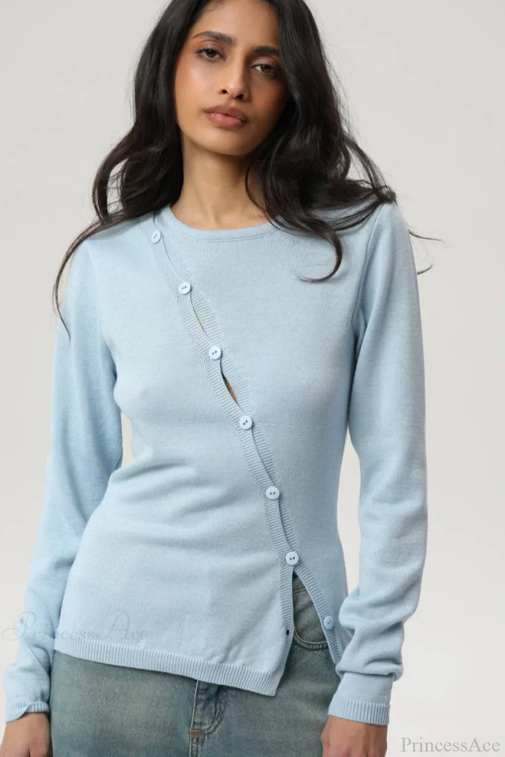 Sexy Irregular Crew Neck Long Sleeve Knit Sweater - Image 5