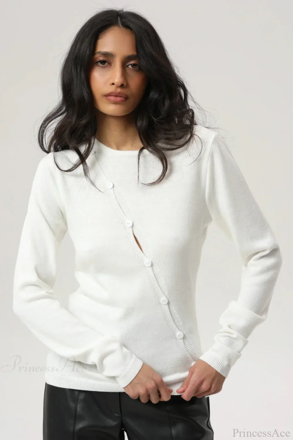 Sexy Irregular Crew Neck Long Sleeve Knit Sweater - Image 7