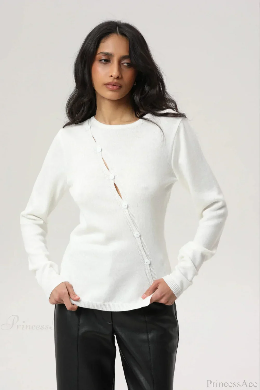 Sexy Irregular Crew Neck Long Sleeve Knit Sweater - Image 8