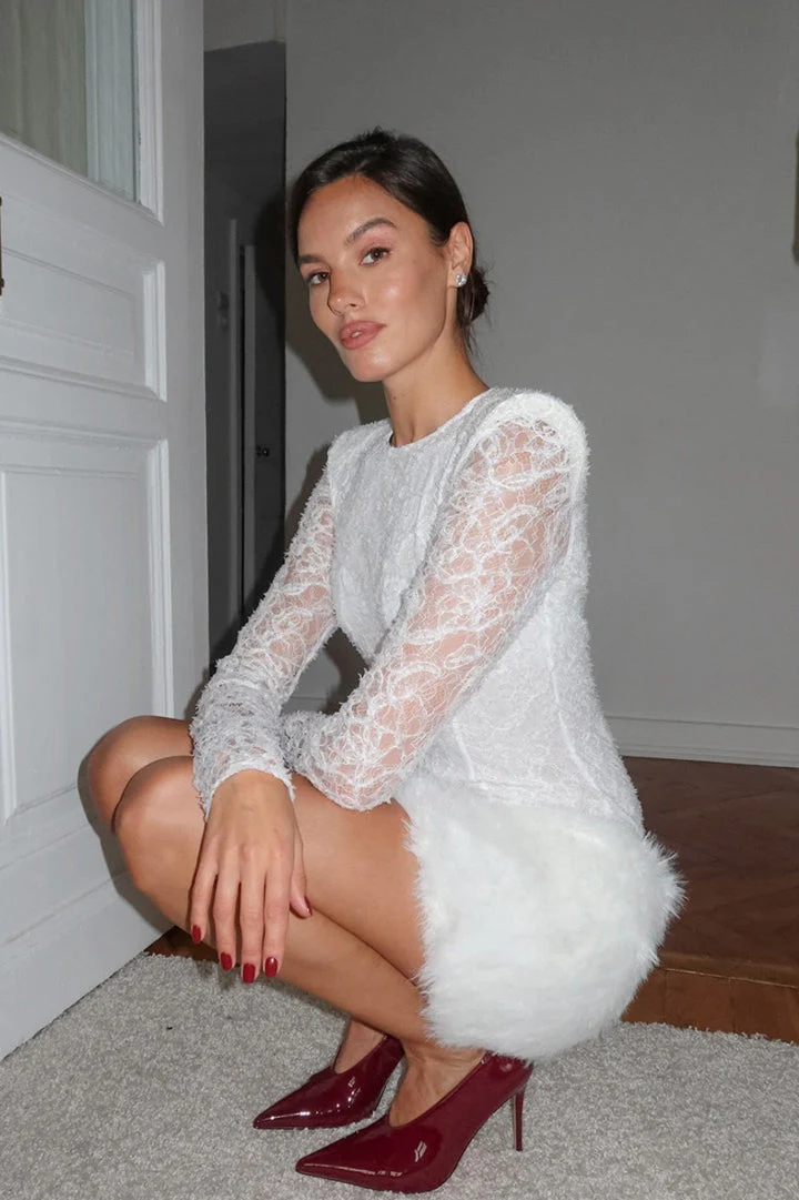 Sexy Lace Knit Slim Long Sleeve Mini Dress - Image 8
