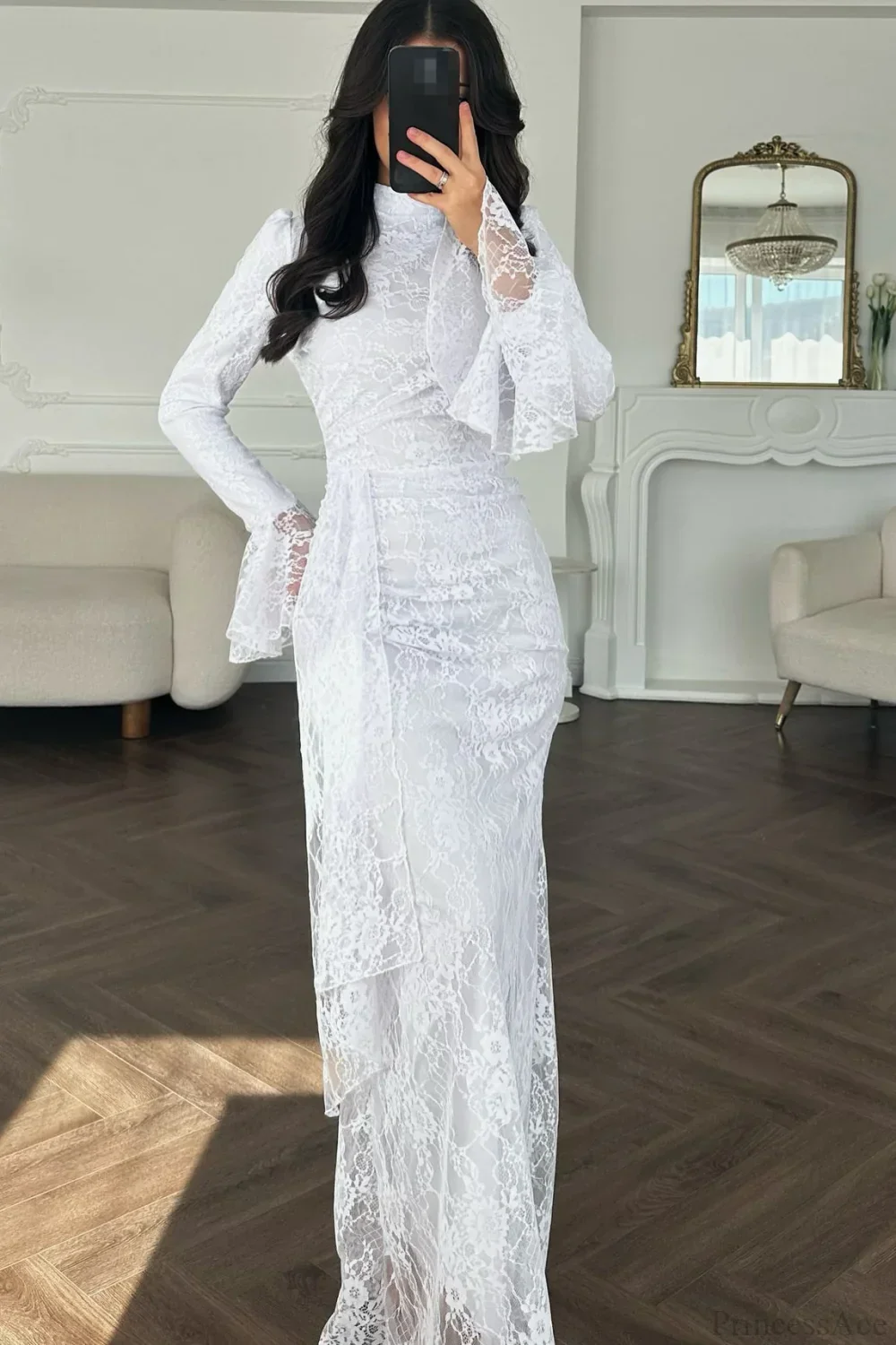 Sexy Lace Long Sleeve Bodycon Maxi Evening Dress - Image 3