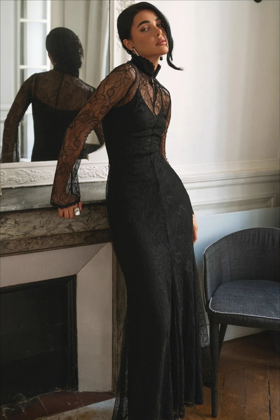 Sexy Lace Patchwork Fitted Cutout Maxi Dress - Image 2