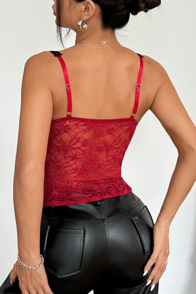 Sexy Lace Patchwork Tie Bustier Cami Top - Image 13