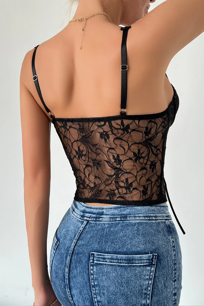 Sexy Lace Patchwork Tie Bustier Cami Top - Image 9