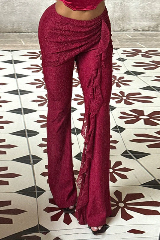 Sexy Lace Ribbon Wide Leg Fashion Pants - Image 3