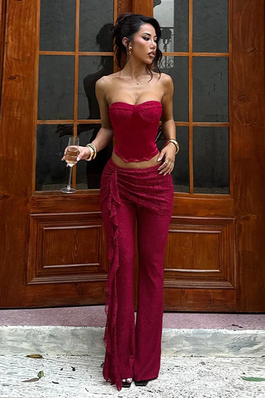 Sexy Lace Ribbon Wide Leg Fashion Pants - Image 4