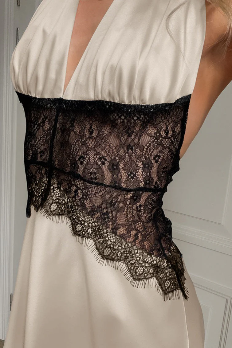 Sexy Lace Sheer Deep V Halter Maxi Dress - Image 5
