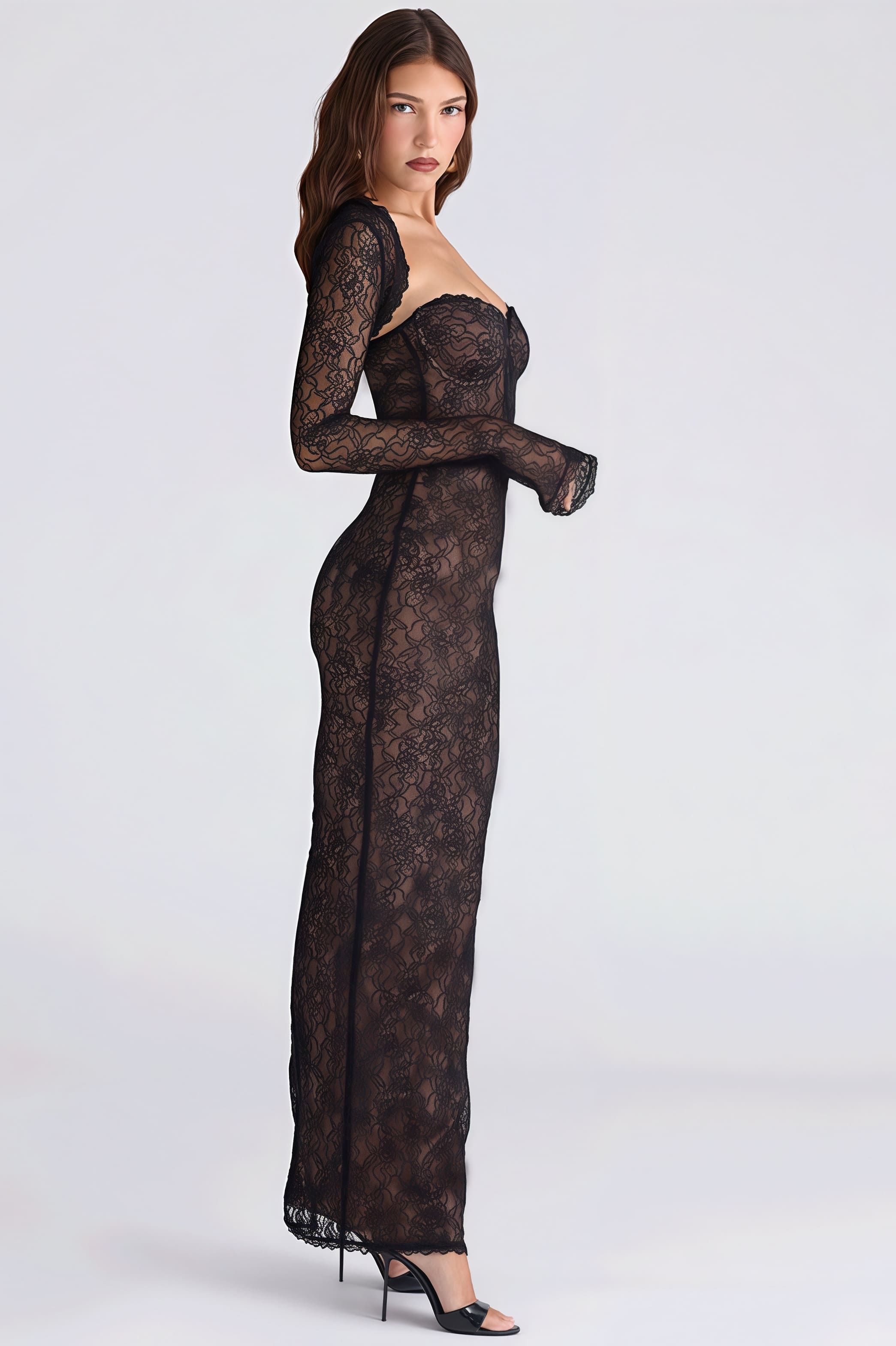 Sexy Lace Sheer Shawl Bandeau Maxi Dress - Image 11