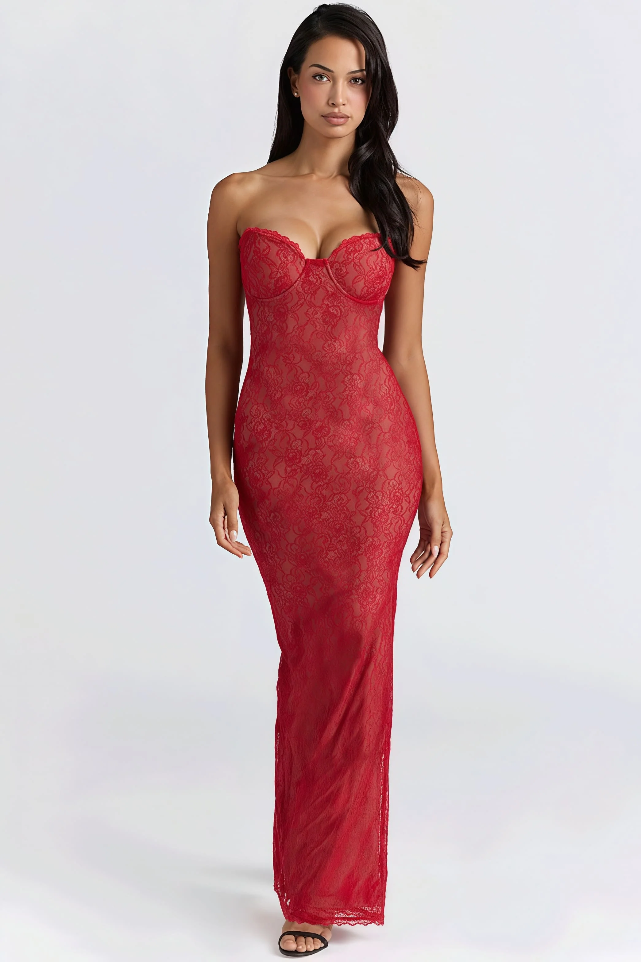 Sexy Lace Sheer Shawl Bandeau Maxi Dress - Image 6
