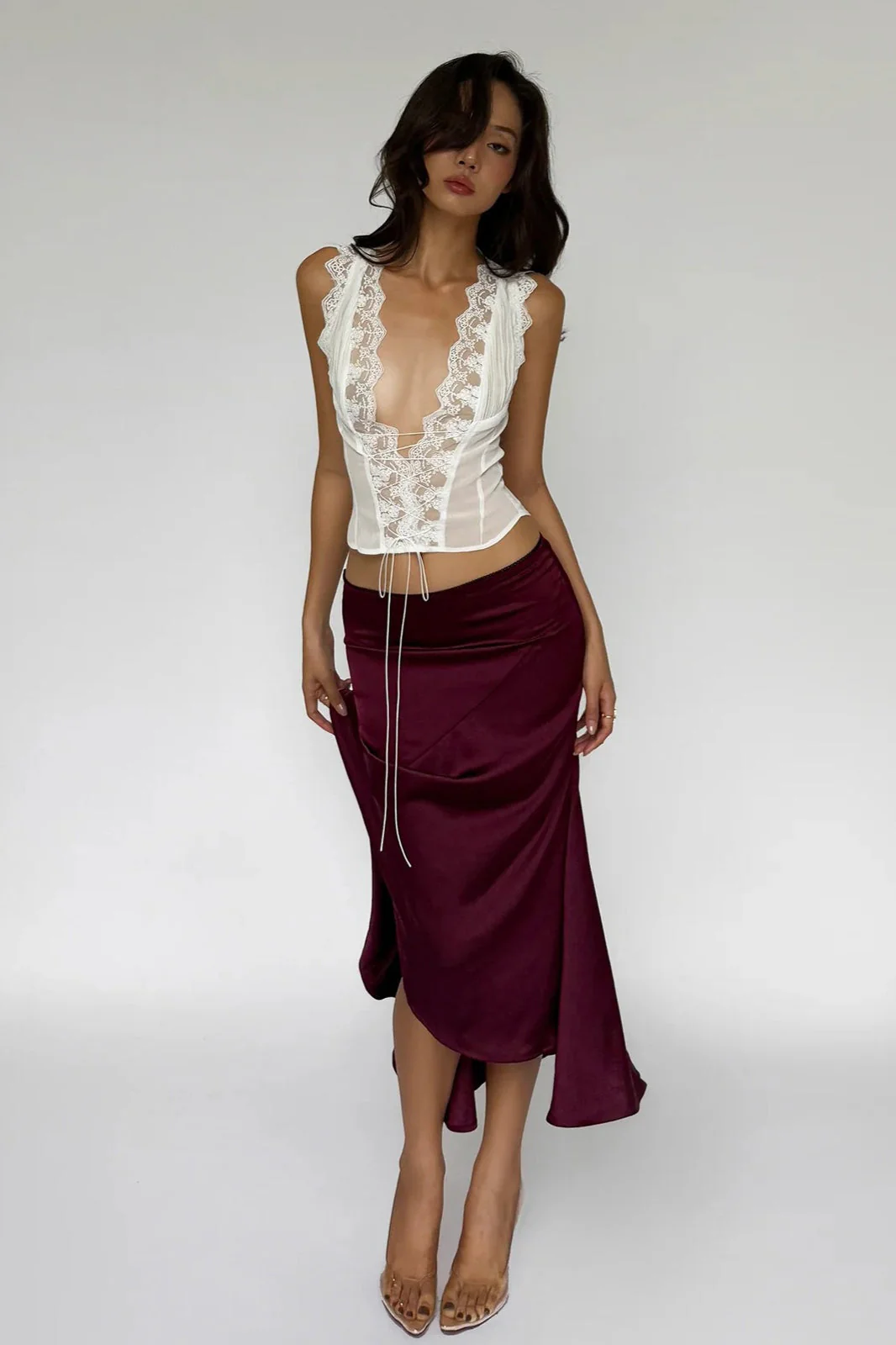 Sexy Lace Trim Tie Back Slim Skirt Set - Image 3