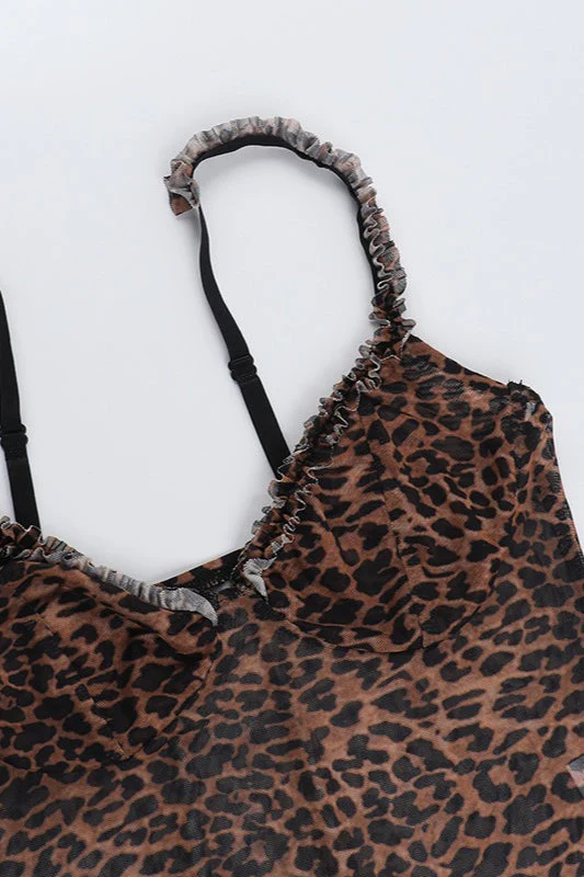 Sexy Leopard Print Sheer Ruffled Trim Cami Top - Image 5