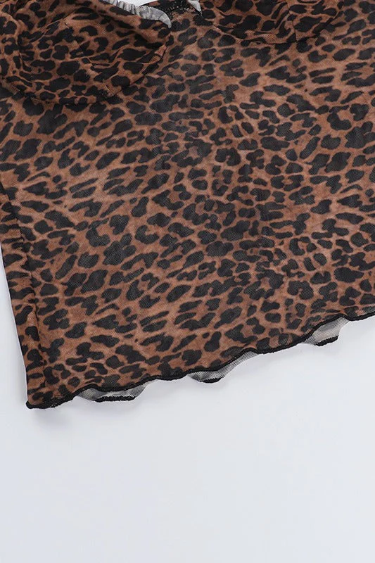 Sexy Leopard Print Sheer Ruffled Trim Cami Top - Image 6
