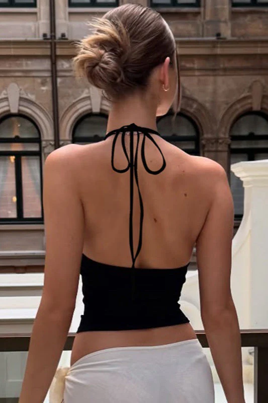 Sexy Low Cut U Neck Solid Halter Tie Cami Top - Image 4